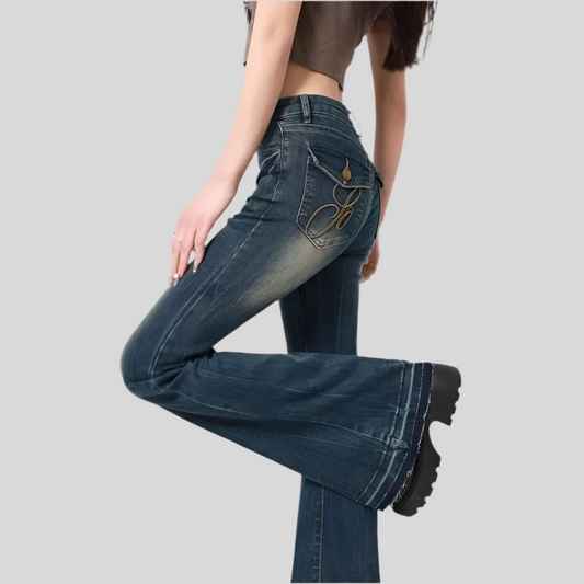 Woman’s High-Waist Flared Jeans - Vintage-Inspired Wide-Leg Cotton Denim