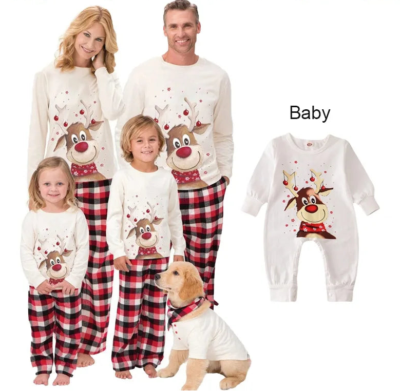 Festive Family & Pet Matching Pajama Sets - Cozy Holiday Deer Design