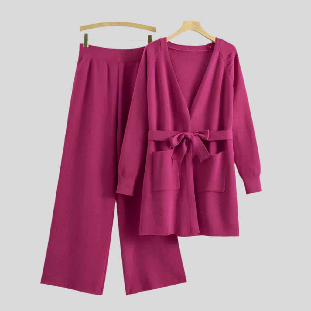 Women Long Sleeve Sweater Cardigan And Wide Leg Pants Sets