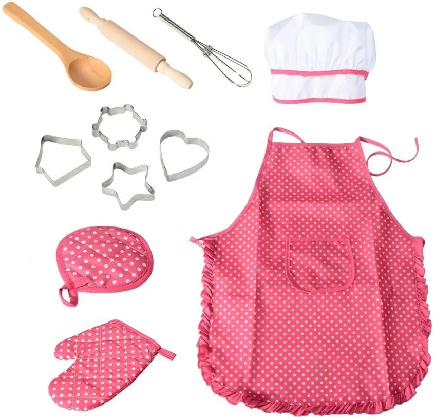 Girls Cooking Baking Set Chef Hat Mitt & Utensil for Toddler