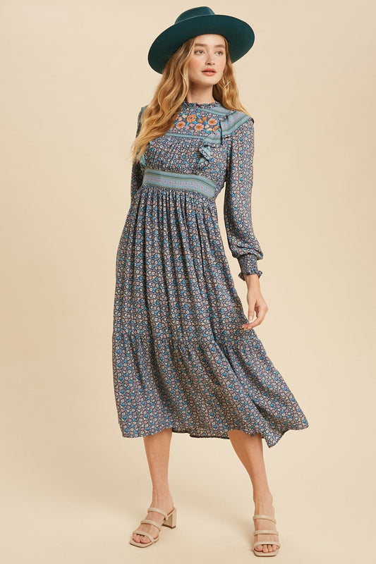 Women’s Floral Print Ruffle Midi