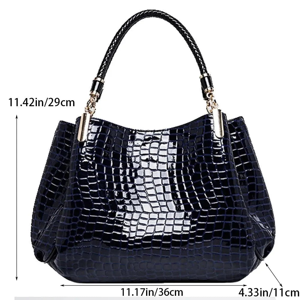 Women’s Shoulder Bag with Interior Zipper Pocket - Crocodile Print