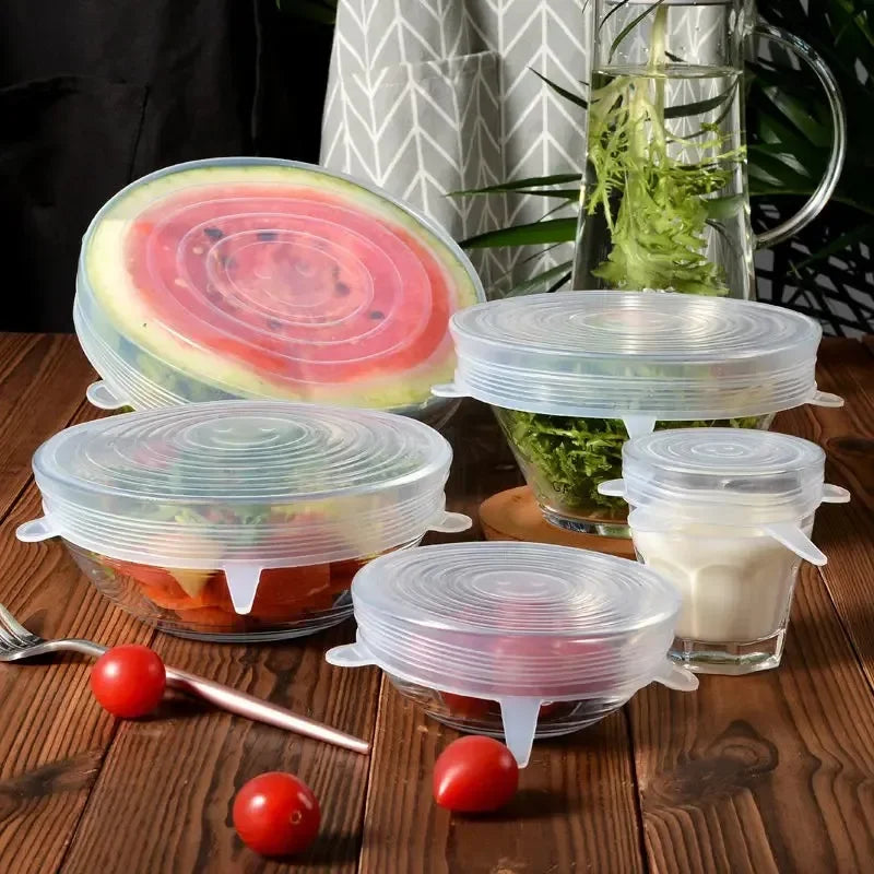 Set of 6 Reusable Silicone Stretch Lids - Versatile Food Covers for Containers