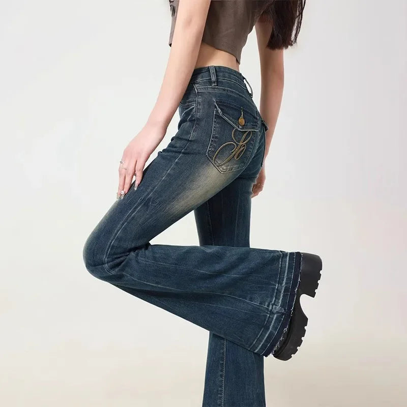 Woman’s High-Waist Flared Jeans - Vintage-Inspired Wide-Leg Cotton Denim