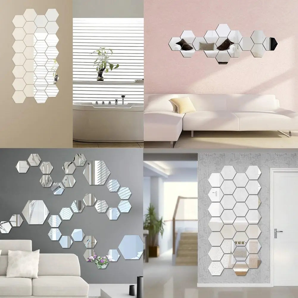 Hexagonal Mirror Wall Decals - Modern Home Decoration