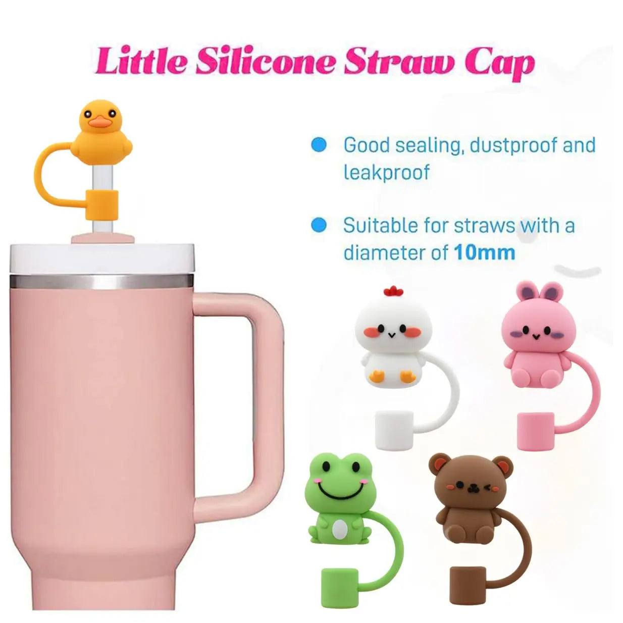 Set of 5 Silicone Animal-Shaped Reusable Bottle Toppers