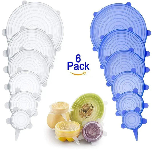 Set of 6 Reusable Silicone Stretch Lids - Versatile Food Covers for Containers