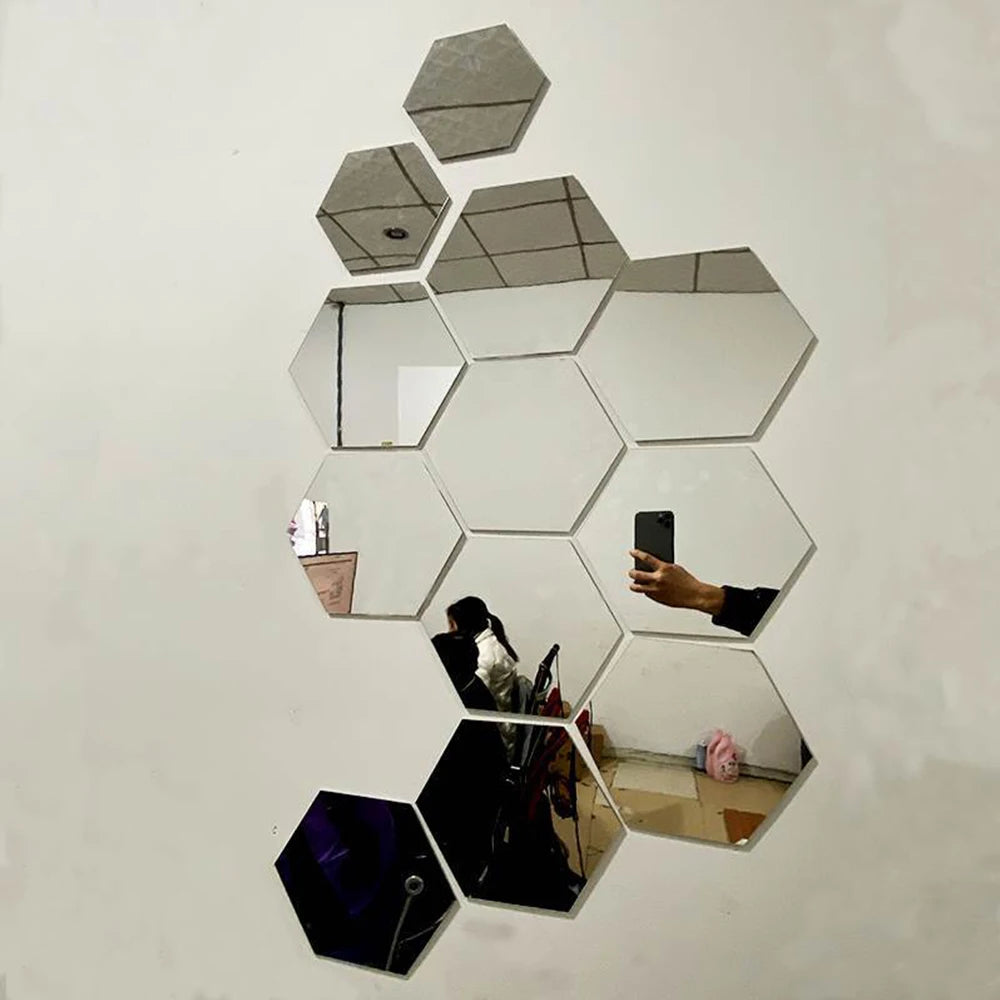 Hexagonal Mirror Wall Decals - Modern Home Decoration