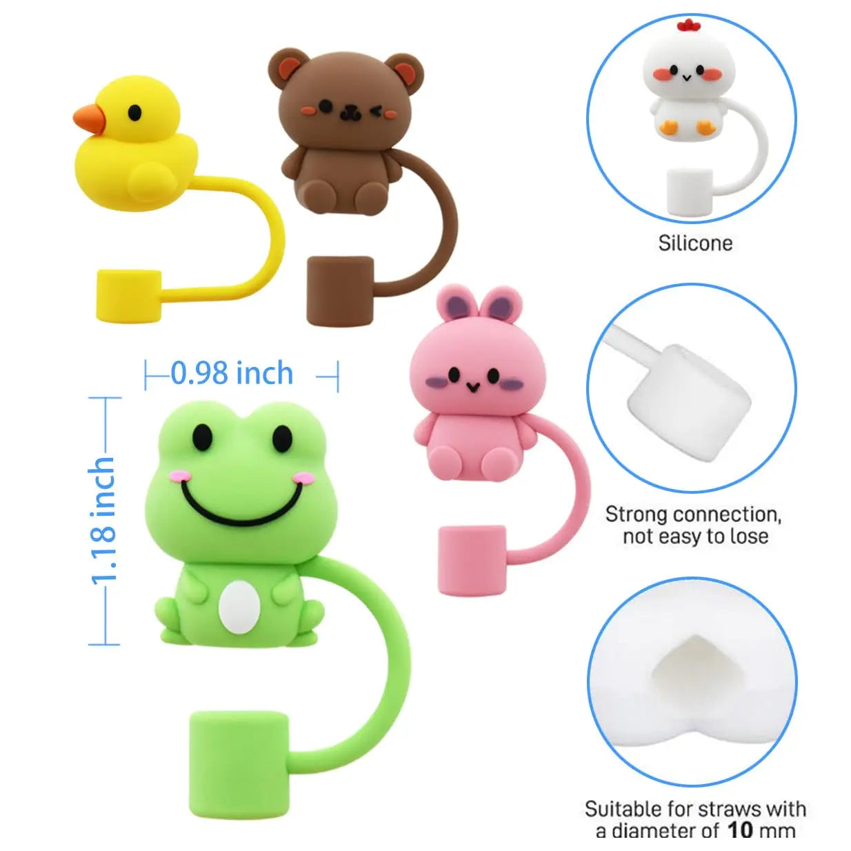 Set of 5 Silicone Animal-Shaped Reusable Bottle Toppers