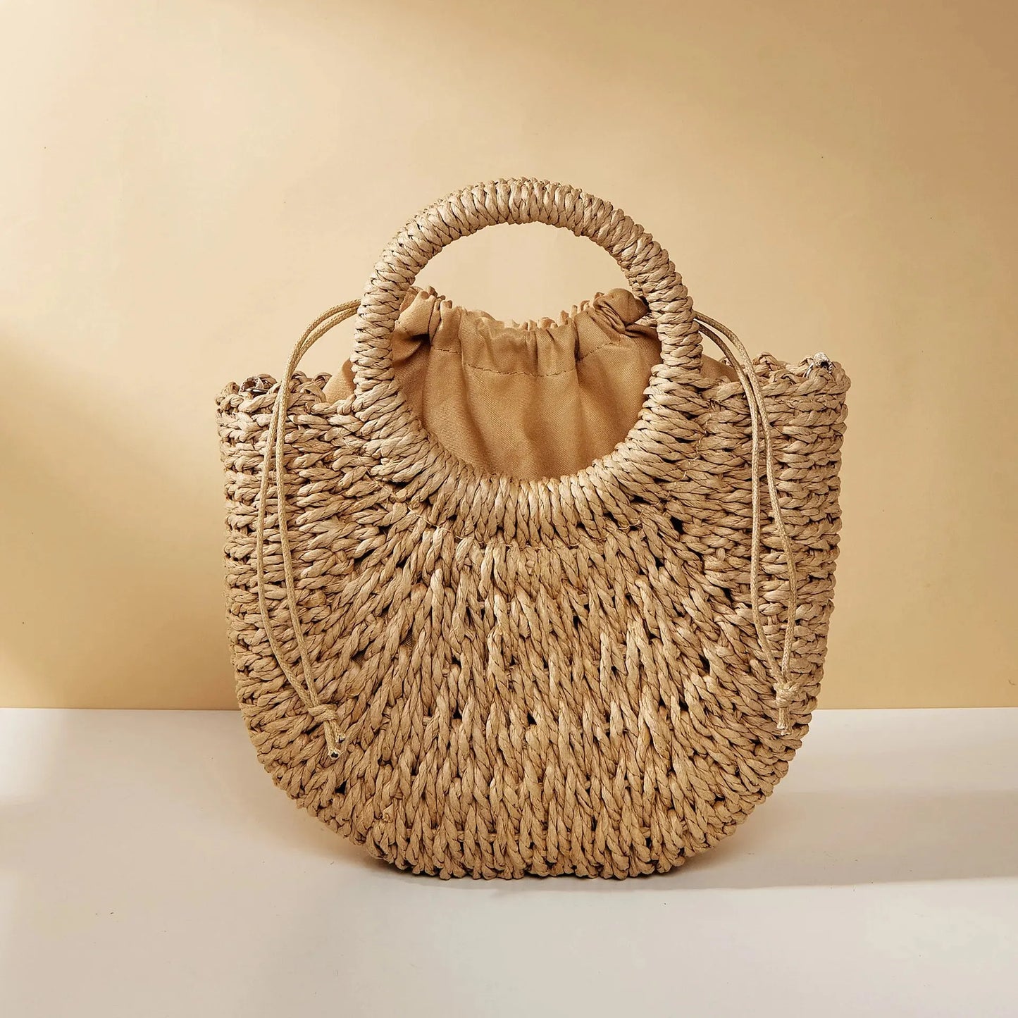 Women’s Handwoven Straw Rattan Half-Moon Beach Large Capacity Crossbody